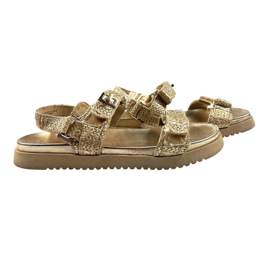 Steve Madden Kids Mona Gold Raffia Platform Sandals Size 4 Metallic Summer Beach